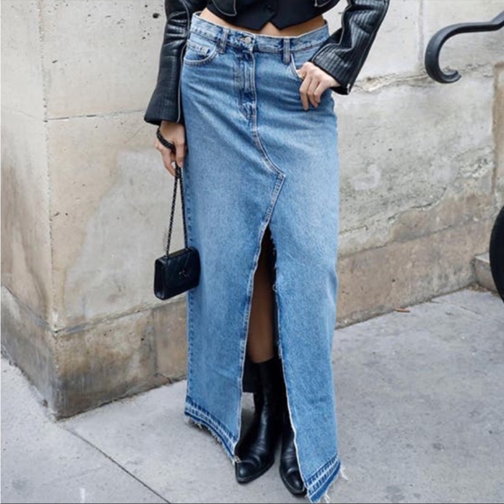 Zara Blue Denim Maxi Skirt